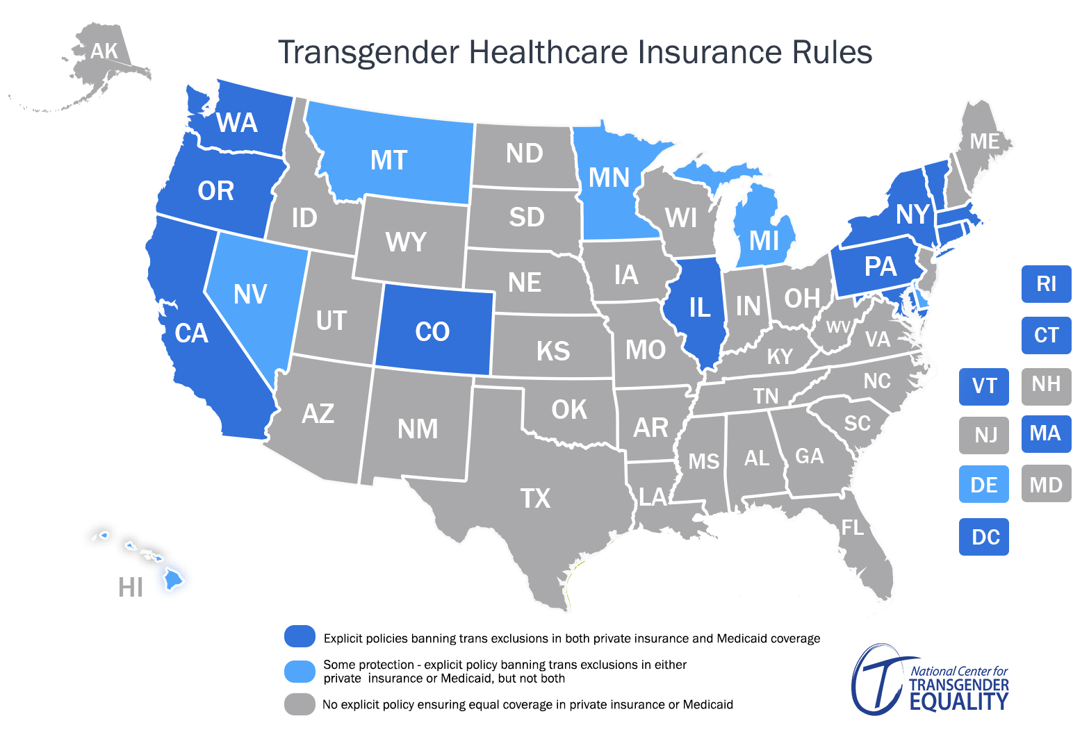 Map of transgender health-care insurance rules